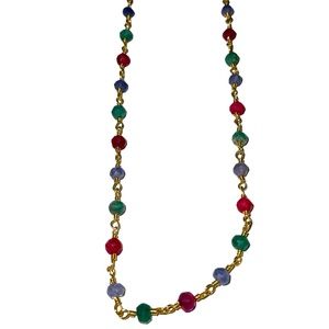 Genuine Ruby, Emerald, and Sapphire 18 inch Strand Necklace